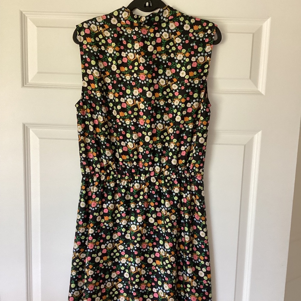 Tory Burch Ryder Black Floral Print Silk Sleeveless Shirtdress Elastic Waist Sz8 - Picture 5 of 8